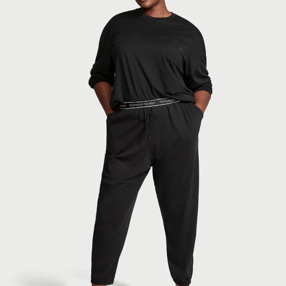Victoria's Secret 100% Cotton Long Pajama Set -Black - Women's Size M - 11262744